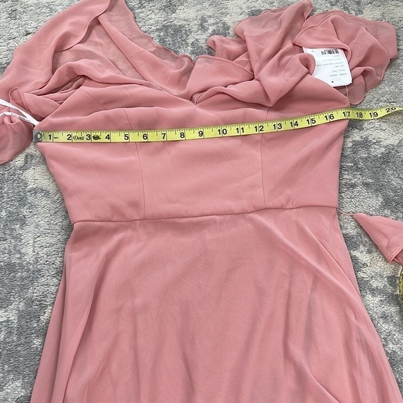 NWT Jenny Packham Ruffled Cold Shoulder Maxi Dress Flounce Overlay Desert Rose 4 - Picture 6 of 11